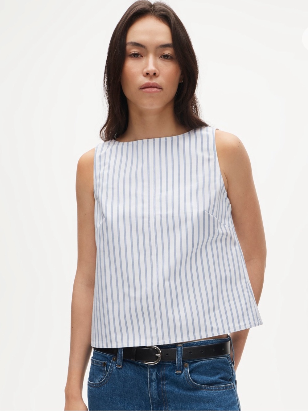 NWT Striped Blue and White Shell Top double cotton poplin - J Crew